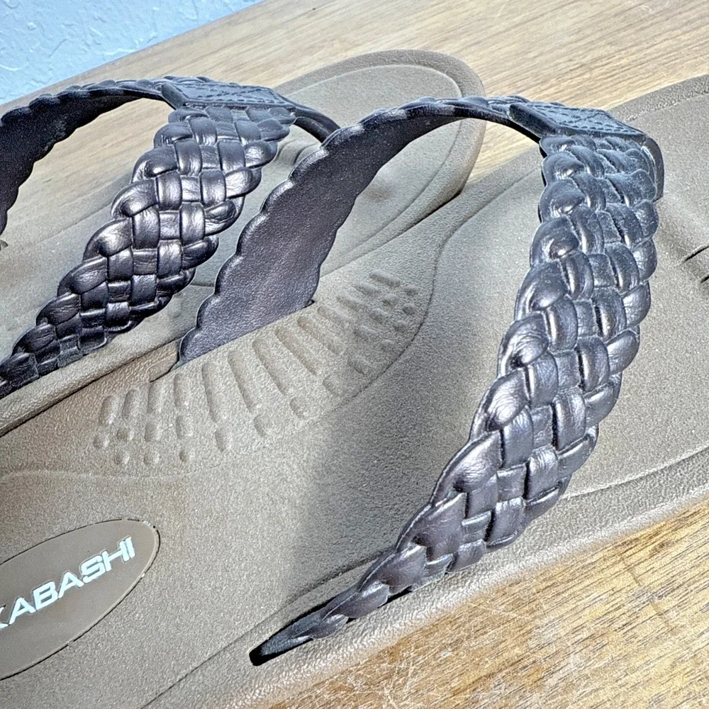 Women's Okabashi Flip Flops Size Small 5/6 Brown Braided Baha Style Pool Beach - Picture 4 of 8